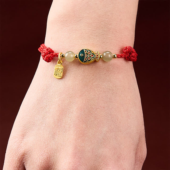 Buddha Stones Hand-Woven Koi Fish Fu Character Jade Beads Protection Rope Bracelet - image 14