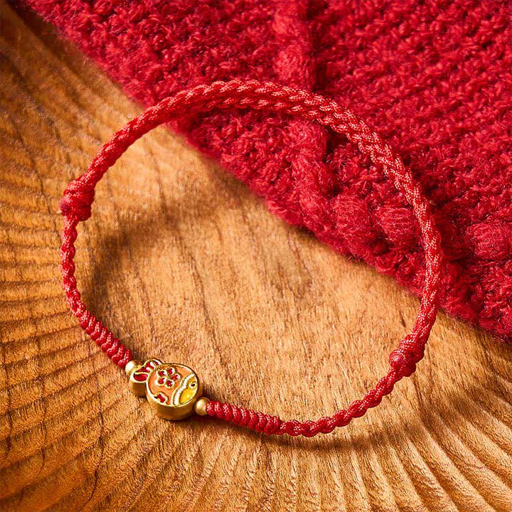 Buddha Stones Hand-Woven Flower Koi Fish Luck Red Rope Bracelet - image 2