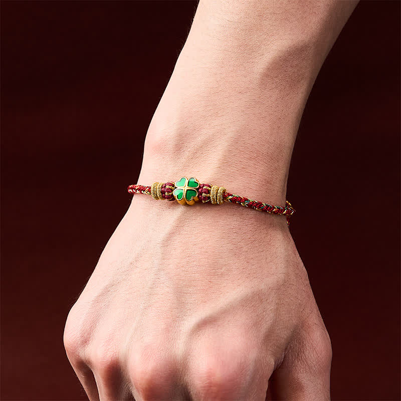 Buddha Stones Hand-Woven String Heart-Shaped Green Four Leaf Clover Strength Rope Bracelet - image 14