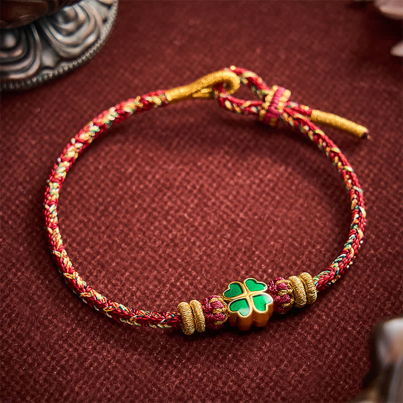 Buddha Stones Hand-Woven String Heart-Shaped Green Four Leaf Clover Strength Rope Bracelet - image 11