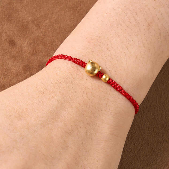 Buddha Stones Red String Copper Cat Head Protection Bracelet - image 4