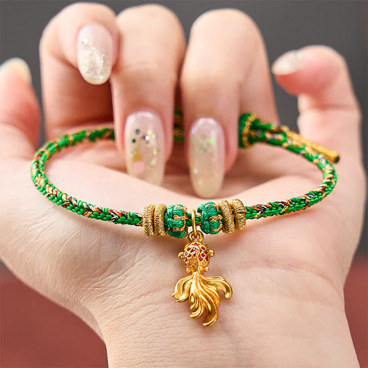 Buddha Stones Hand-Woven Red Koi Fish Luck Green Rope Bracelet - image 3