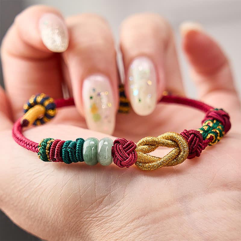 Buddha Stones Hand-Woven Peach Blossoms Luck Jade Beads Red String Bracelet - image 3