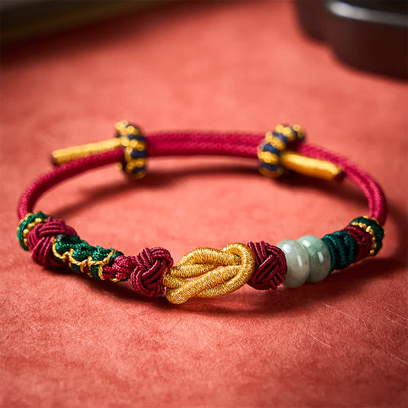 Buddha Stones Hand-Woven Peach Blossoms Luck Jade Beads Red String Bracelet - image 2