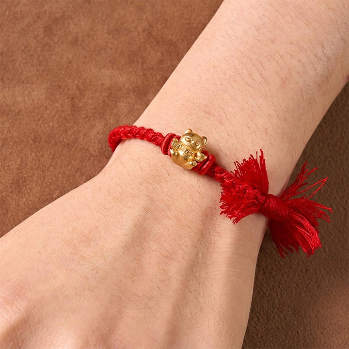 Buddha Stones Copper Lucky Cat Charm Red String Wealth Bracelet - image 11