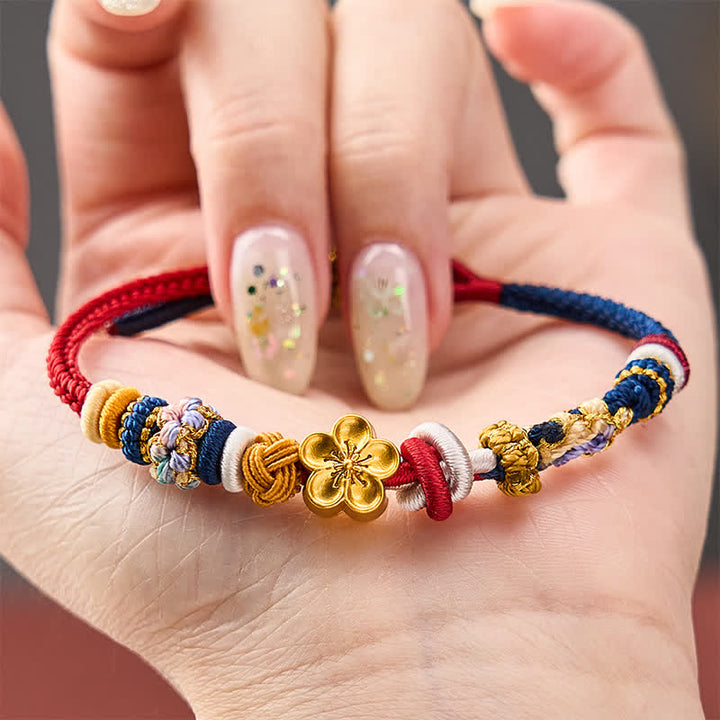 Buddha Stones Hand-Woven Peach Blossom Strength Red Navy String Bracelet - image 3