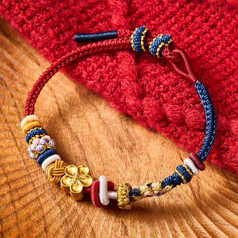 Buddha Stones Hand-Woven Peach Blossom Strength Red Navy String Bracelet - image 1