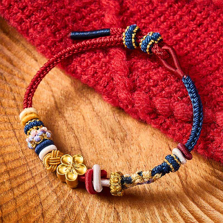 Buddha Stones Hand-Woven Peach Blossom Strength Red Navy String Bracelet - image 1