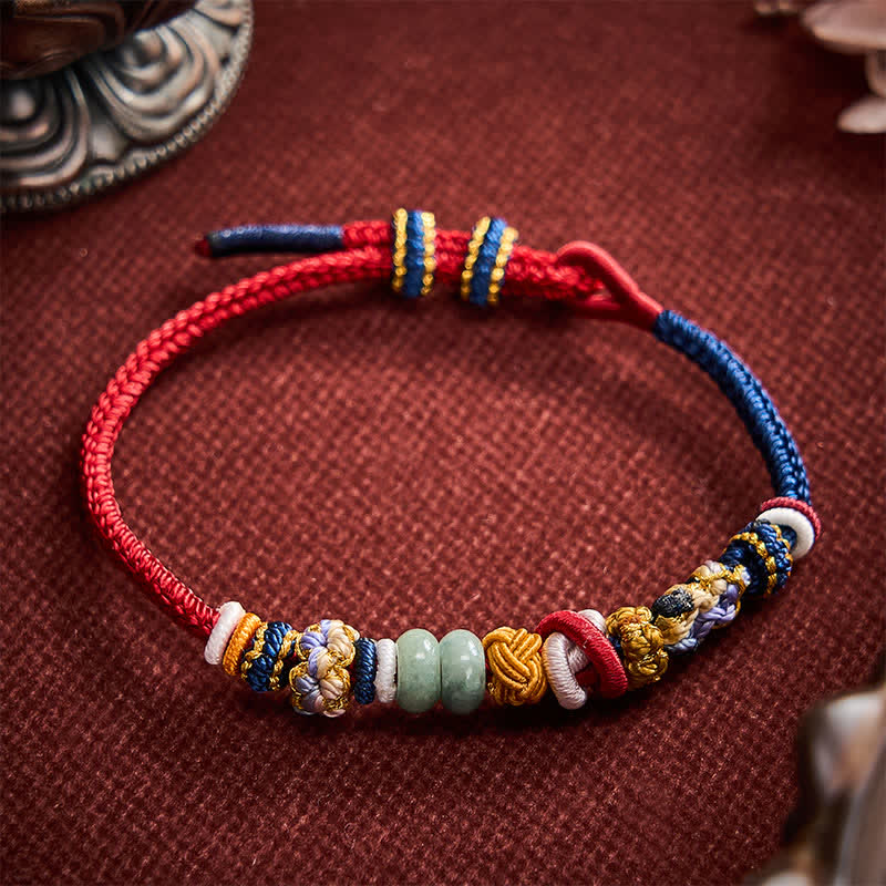 Buddha Stones Hand-Woven Peach Blossom Luck Jade Beads Red Navy String Bracelet - image 2