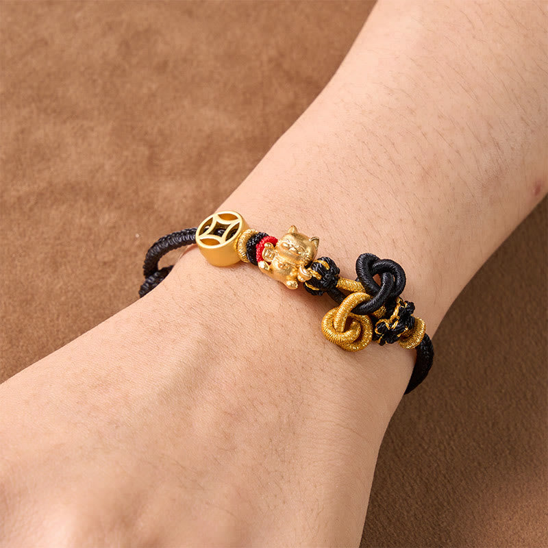Buddha Stones Golden Lucky Cat Red String Protection Braided Bracelet - image 17