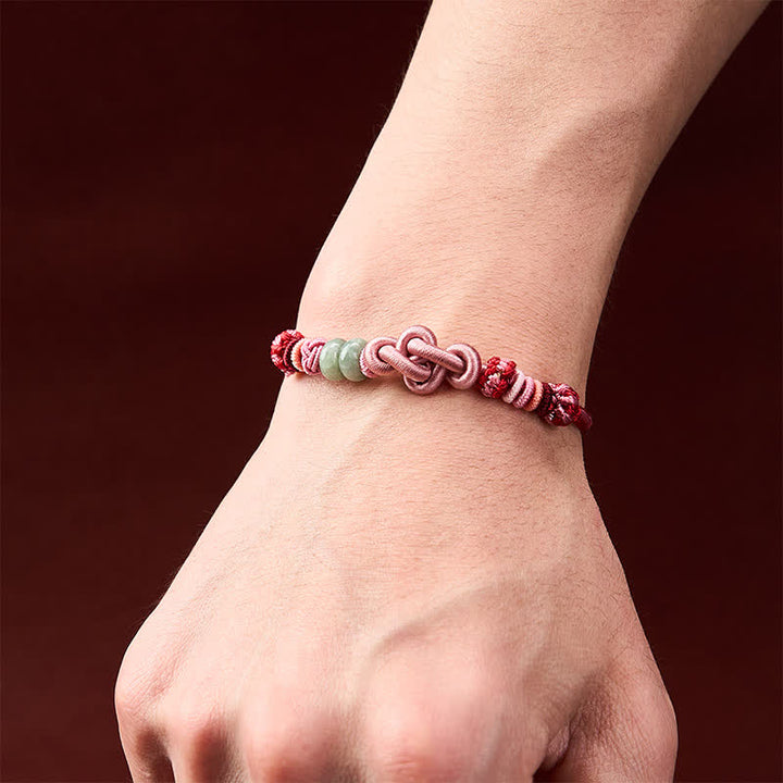 Buddha Stones Hand-Woven Jade Beads Luck Pink String Bracelet - image 4