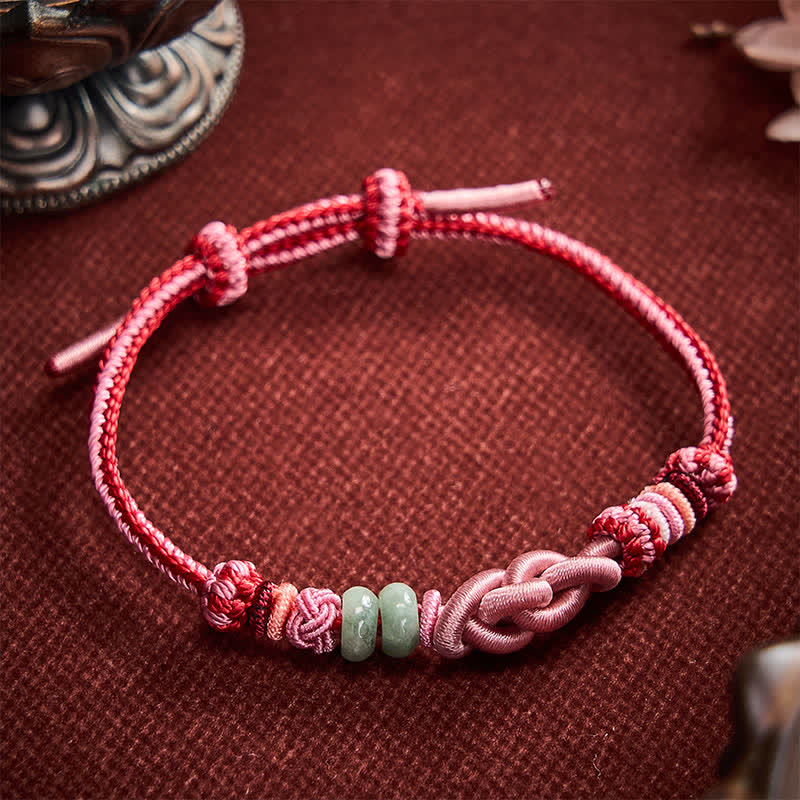 Buddha Stones Hand-Woven Jade Beads Luck Pink String Bracelet - image 1