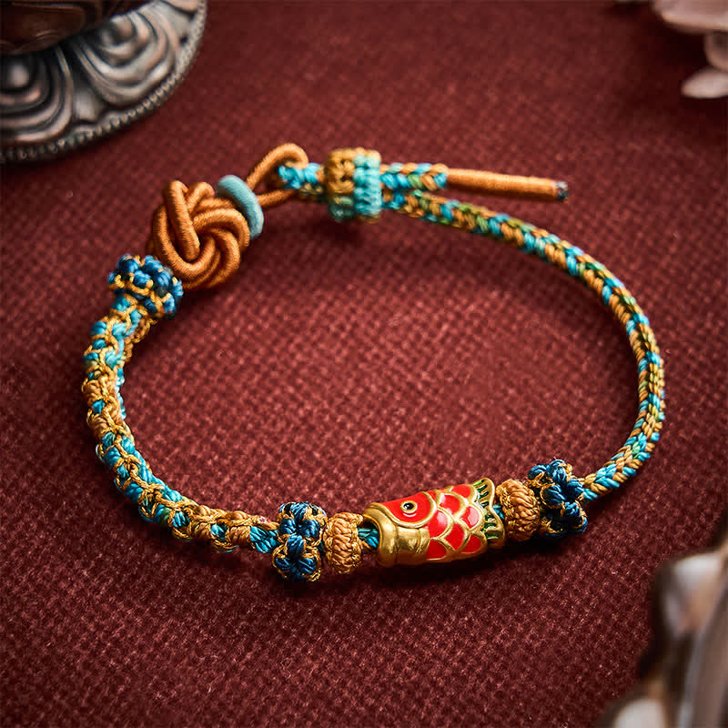 Buddha Stones Hand-Woven Green Blue Yellow Rope Mandala Peach Blossom Knot Luck Koi Fish Bracelet - image 2