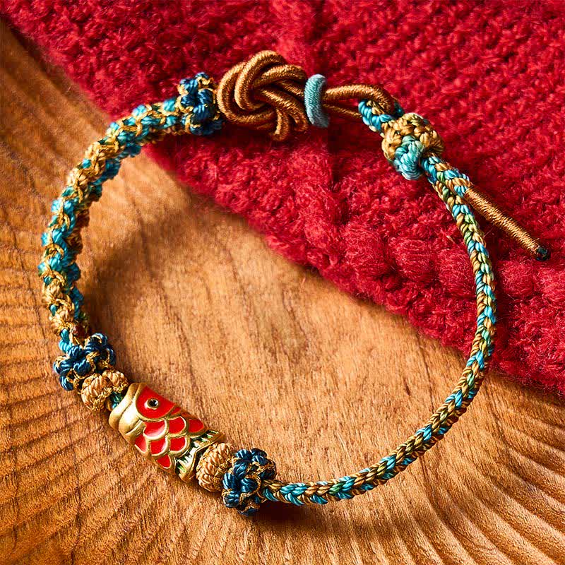 Buddha Stones Hand-Woven Green Blue Yellow Rope Mandala Peach Blossom Knot Luck Koi Fish Bracelet - image 1