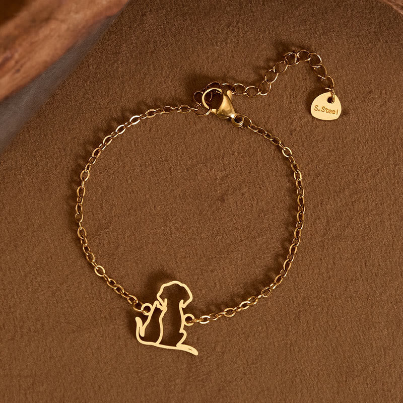 Buddha Stones Titanium Steel Minimalist Dog Cat Pendant Protection Chain Bracelet - Silver (Wrist Circumference: 14-17cm) - image 0