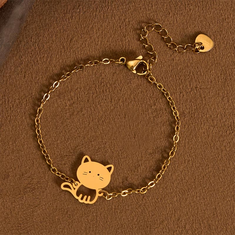 Buddha Stones Titanium Steel Minimalist Cat Charm Protection Chain Bracelet - Gold (Wrist Circumference: 14-17cm) - image 0