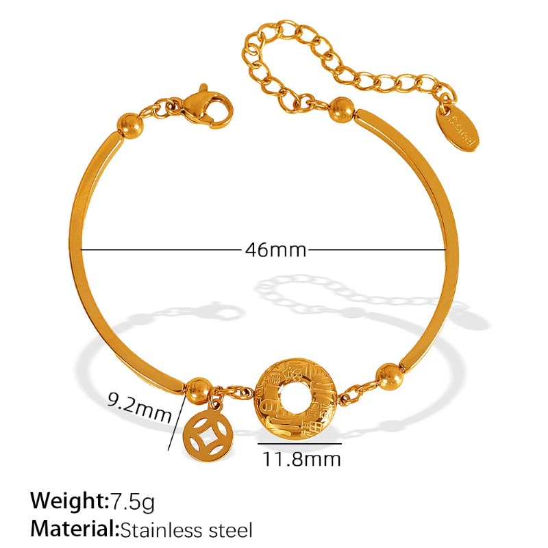 Buddha Stones Titanium Steel Peace Buckle Fu Character Chinese Coin Pendant Open Chain Bracelet - image 4