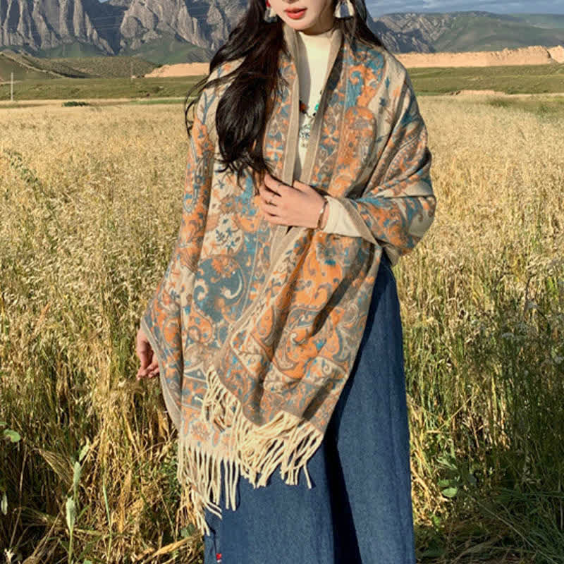 Buddha Stones Tibetan Flower Branch Tassel Shawl Cozy Travel Scarf Wrap - image 5