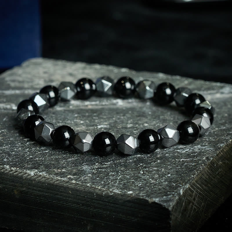 Buddha Stones Tiger Eye Hematite Faceted Strength Bracelet - Black Onyx(Fortune ♥ Support) - image 0