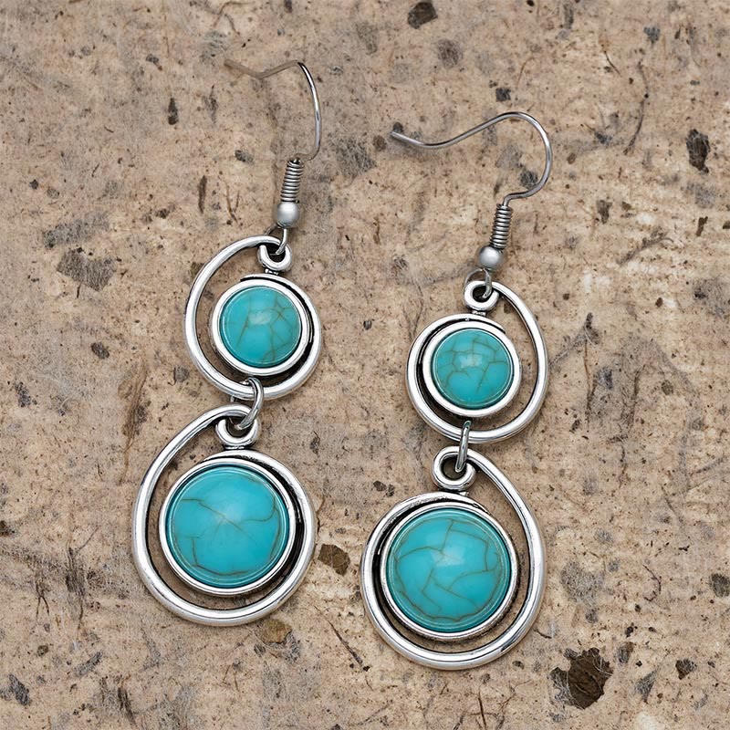 Buddha Stones Turquoise Beads Balance Long Drop Earrings - image 1