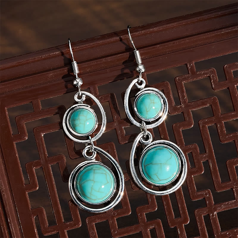 Buddha Stones Turquoise Beads Balance Long Drop Earrings - image 2