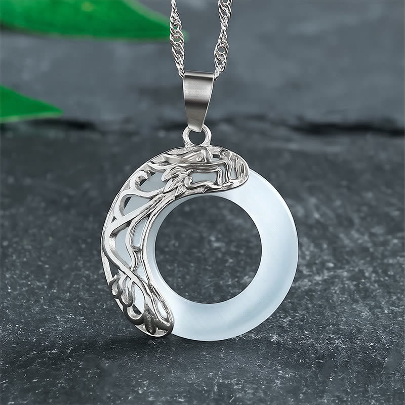 Buddha Stones Cat's Eye Dragon Peace Buckle Intuition Necklace - White - image 0