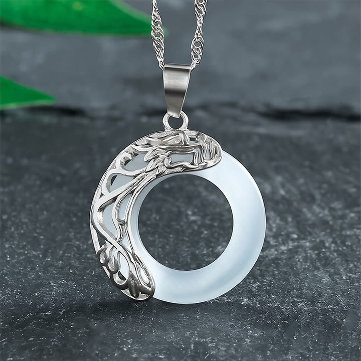 Buddha Stones Cat's Eye Dragon Peace Buckle Intuition Necklace - White - image 0