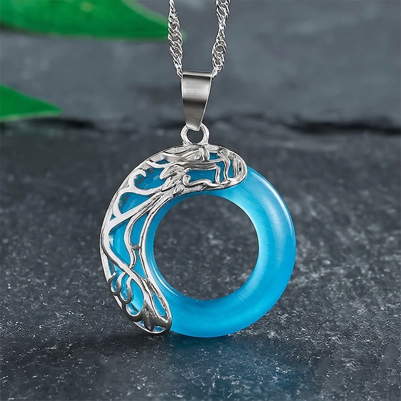 Buddha Stones Cat's Eye Dragon Peace Buckle Intuition Necklace - Sky Blue - image 8