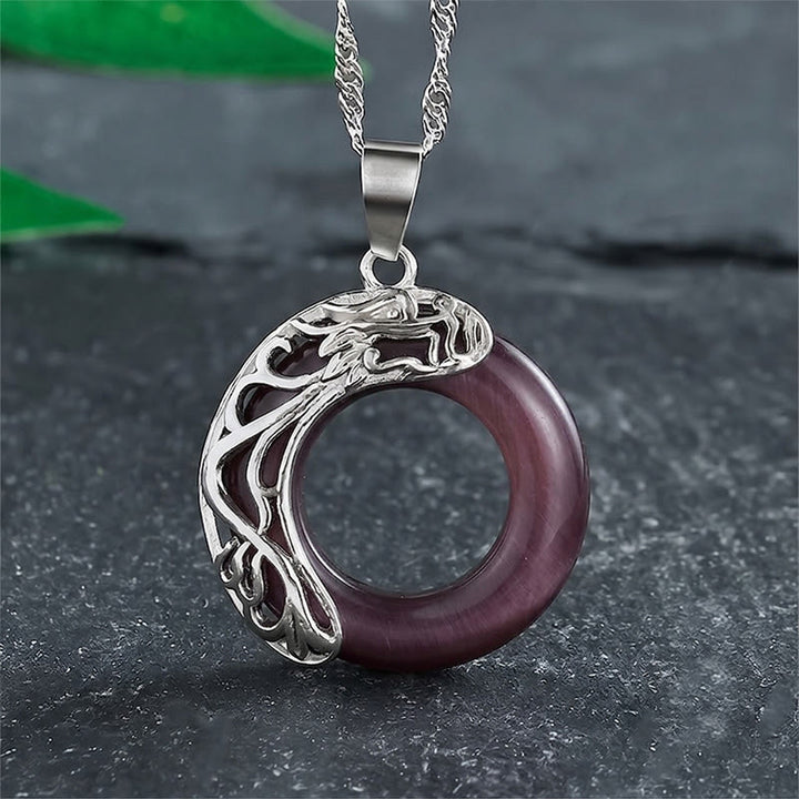 Buddha Stones Cat's Eye Dragon Peace Buckle Intuition Necklace - Purple - image 6