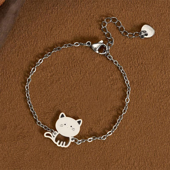 Buddha Stones Titanium Steel Minimalist Cat Charm Protection Chain Bracelet - Silver (Wrist Circumference: 14-17cm) - image 6