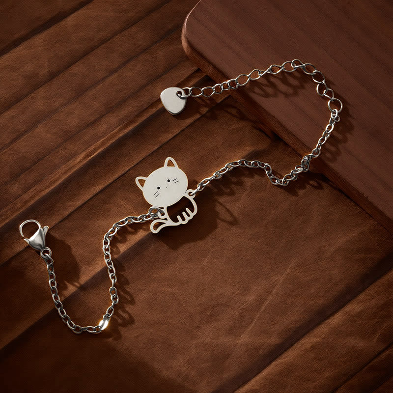 Buddha Stones Titanium Steel Minimalist Cat Charm Protection Chain Bracelet - image 7