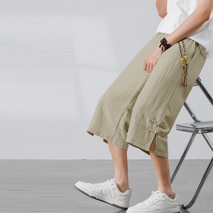 Buddha Stones Summer Casual Boho Drawstring Solid Half Pants Men's Straight Leg Pants With Pocket - Beige - US/UK/AU46, EU56 (5XL) - image 0