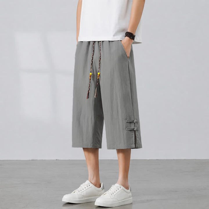 Buddha Stones Summer Casual Boho Drawstring Solid Half Pants Men's Straight Leg Pants With Pocket - LightGray - US/UK/AU46, EU56 (5XL) - image 15