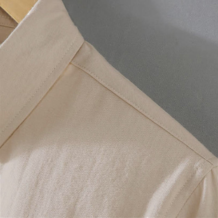 Buddha Stones Spring Fall Casual Minimalist Button-Up Solid Cotton Men's Long Sleeve Shirts - image 3