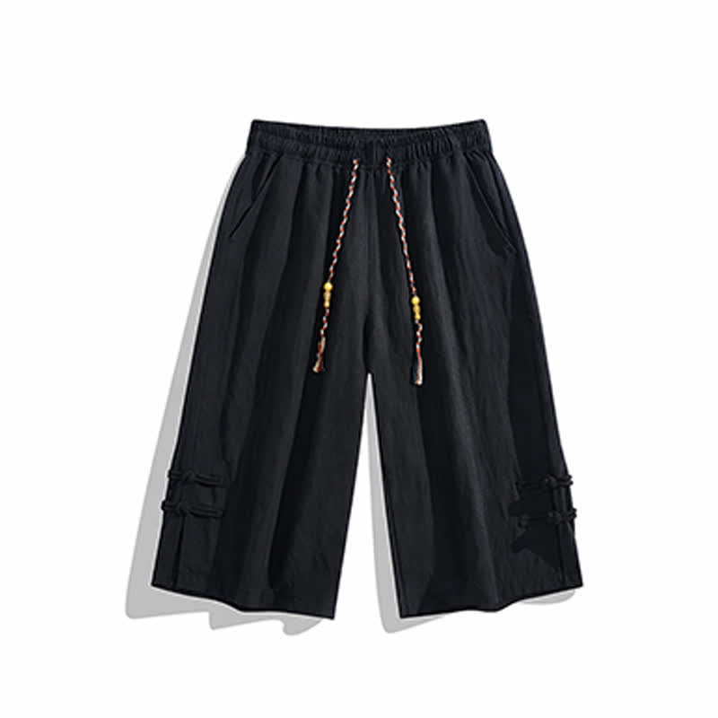 Buddha Stones Summer Casual Boho Drawstring Solid Half Pants Men's Straight Leg Pants With Pocket - image 13