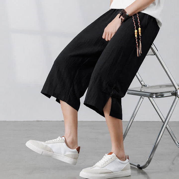 Buddha Stones Summer Casual Boho Drawstring Solid Half Pants Men's Straight Leg Pants With Pocket - image 12
