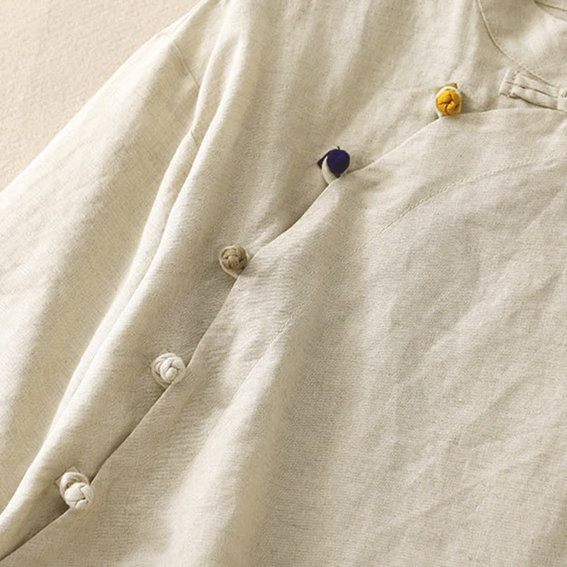 Buddha Stones Summer Tang Style Minimalist Mandarin Collar Solid Women's Short Sleeve Shirts - image 3