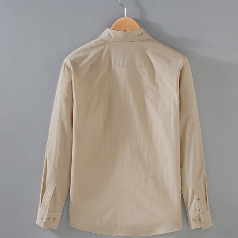 Buddha Stones Spring Fall Casual Minimalist Button-Up Solid Cotton Men's Long Sleeve Shirts - image 1