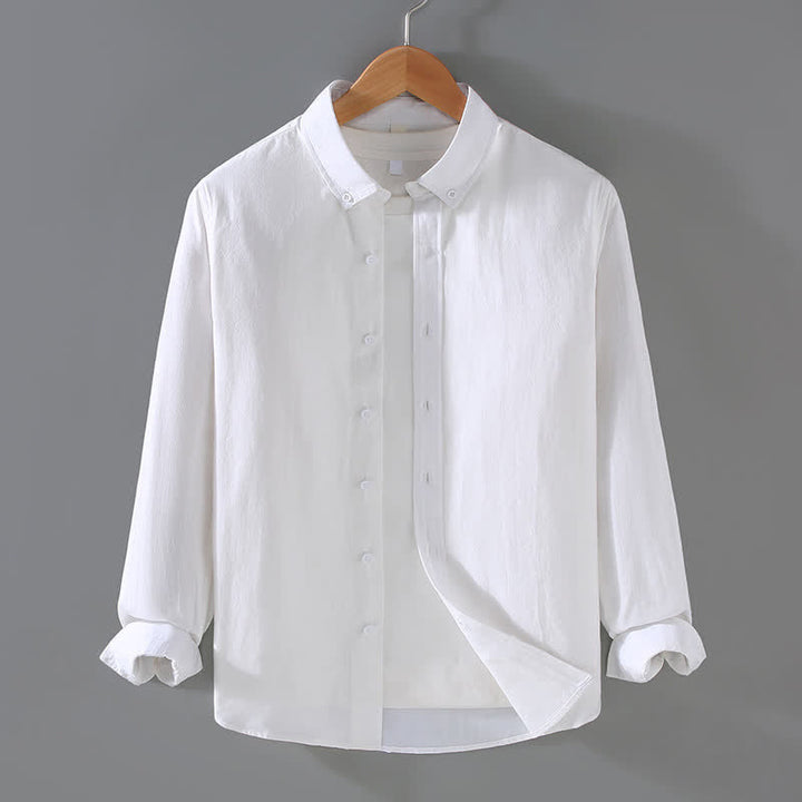 Buddha Stones Spring Fall Casual Minimalist Button-Up Solid Cotton Men's Long Sleeve Shirts - White - US/UK/AU42, EU52 (3XL) - image 14