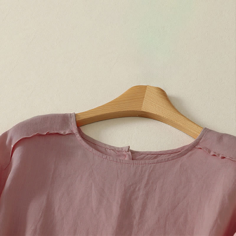 Buddha Stones Summer Casual Minimalist Ruffle Hem Solid Women's Short Sleeve T-Shirts - image 4