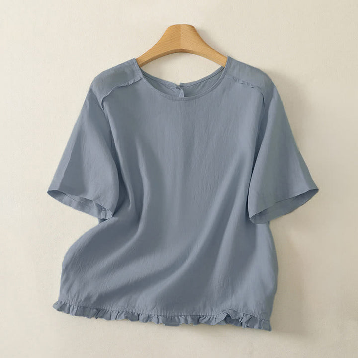 Buddha Stones Summer Casual Minimalist Ruffle Hem Solid Women's Short Sleeve T-Shirts - LightBlue - US12, UK/AU16, EU44 (2XL) - image 12