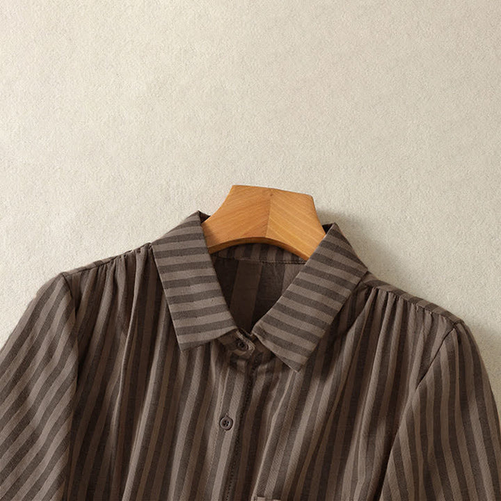 Buddha Stones Summer Casual Button-Up Striped Women's Short Sleeve Shirts With Patch Pocket - image 16