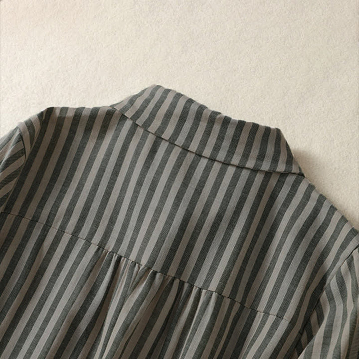 Buddha Stones Summer Casual Button-Up Striped Women's Short Sleeve Shirts With Patch Pocket - image 3