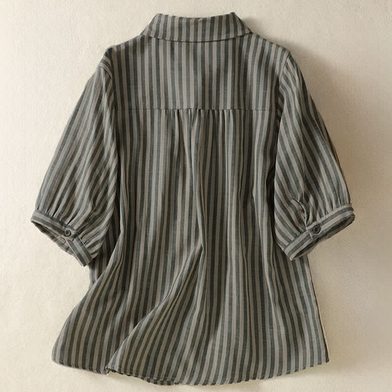 Buddha Stones Summer Casual Button-Up Striped Women's Short Sleeve Shirts With Patch Pocket - image 1