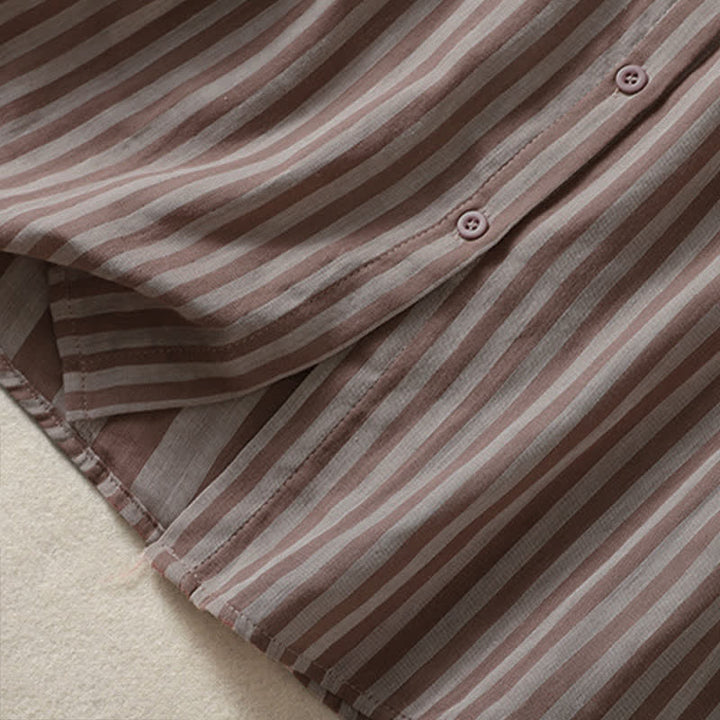 Buddha Stones Summer Casual Button-Up Striped Women's Short Sleeve Shirts With Patch Pocket - image 12