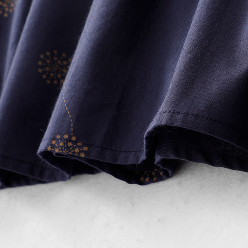 Buddha Stones MidnightBlue Printing Lace-Up Design Sleeveless Midi Dress With Pockets - image 3