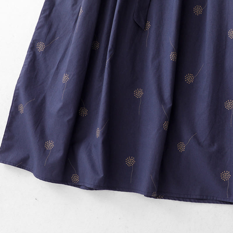 Buddha Stones MidnightBlue Printing Lace-Up Design Sleeveless Midi Dress With Pockets - image 7