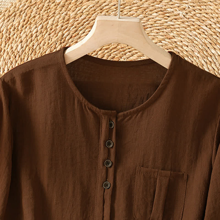 Buddha Stones Spring Casual Minimalist Button-Up Solid Women's Three-Quarter Sleeve Shirts With Patch Pocket - image 2