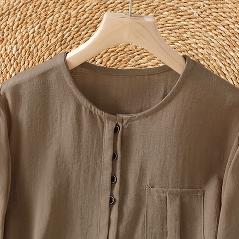 Buddha Stones Spring Casual Minimalist Button-Up Solid Women's Three-Quarter Sleeve Shirts With Patch Pocket - image 9