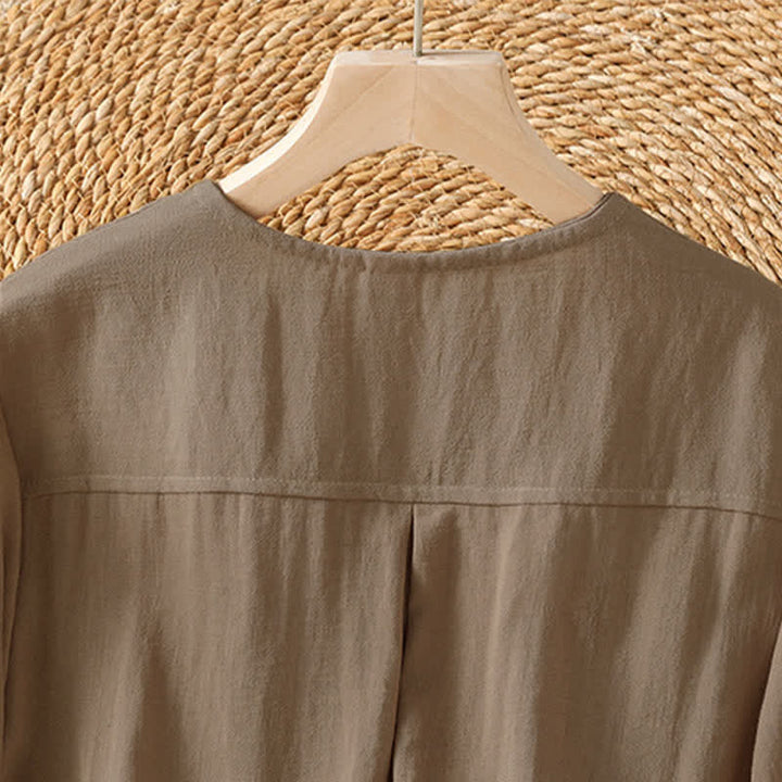 Buddha Stones Spring Casual Minimalist Button-Up Solid Women's Three-Quarter Sleeve Shirts With Patch Pocket - image 10